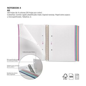 CUADERNO ESPIRAL A5 120 H SUN JOY CUADRICULA 5X5 MULTICOLOR