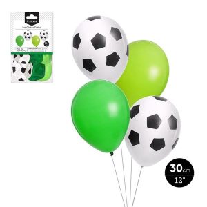 SET GLOBO DECORADO FUTBOL COLORES SURTIDOS 30CM LATEX 8 UDS