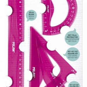 ESTUCHE DIBUJO SET REGLAS ROSA MILAN