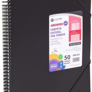 CARPETA ARCHIVEX STAR ESPIRAL 20 FUNDAS NEGRA