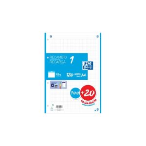 RECAMBIO 1 PAQUETE A4  100+20 HOJAS 5X5 TURQUESA 90GRS