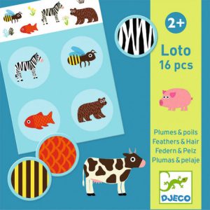 JUEGO EDUCATIVO BINGO PLUMAS Y PELAJE DJECO 8191