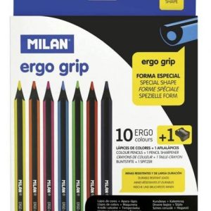 10 LAPICES COLOR ERGO GRIP MILAN FORMA ESPECIAL JUMBO Y SACAPUNTAS