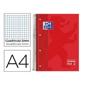 CUAD ESPIRAL A4 80H 90G 5X5 EUROPEAN BOOK 1 OXFORD ROJO