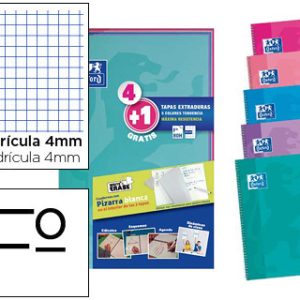 PACK 4+1 BLOC Fº 80H 90G. CUAD.4X4  T.EXTRADURA COLOR TENDENCIA