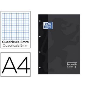 OXFORD RECAMBIO COLOR1 NEGRO A4 80H 4 TALADROS 90G. CUAD.5X5