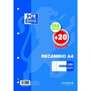 RECAMBIO A4 100+20H 4 TALADROS 90G. CUAD.4X4 C/M OXFORD