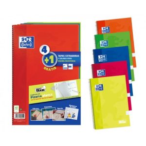 PACK 4+1 BLOC Fº 80H 90G. CUAD.4X4  COLORES VIVOS TAPA EXTRADURA