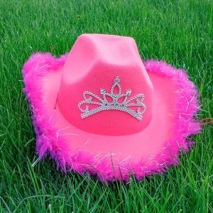 SOMBRRO VAQUERO BOA NEGRO Y ROSA CON LUCES  REF hts054c