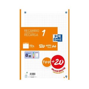 RECAMBIO 1 PAQUETE A4 100+20 HOJAS 5X5 NARANJA