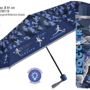 PARAGUAS INFANTIL PLEGABLE 50/8 MANUAL FUTBOL AZUL